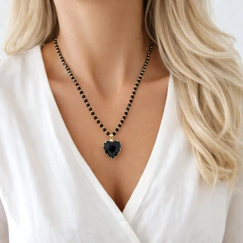 Naszyjnik czarne kryształy STAL SZLACHETNA