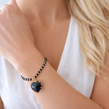Bransoletka czarne serce kryształy STAL SZLACHETNA