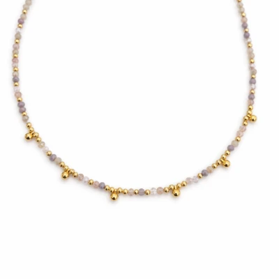 Naszyjnik choker beżowe koraliki kuleczki złote STAL POZŁACANA 