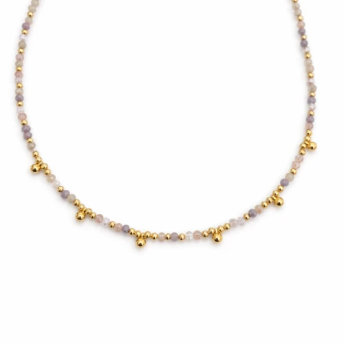 Naszyjnik choker beżowe koraliki kuleczki złote STAL POZŁACANA