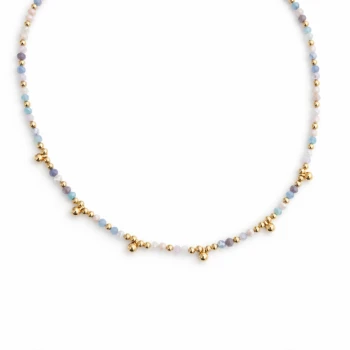 Naszyjnik choker niebieskie koraliki kuleczki złote STAL POZŁACANA  