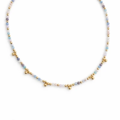 Naszyjnik choker niebieskie koraliki kuleczki złote STAL POZŁACANA  