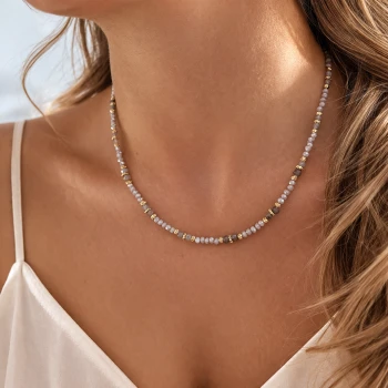 Naszyjnik choker fioletowe koraliki kuleczki złote STAL POZŁACANA 