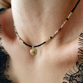 Naszyjnik z awenturynami serduszko POZŁACANA STAL