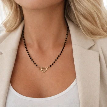 Naszyjnik STAL CHIRURGICZNA serduszka łączone czarne kamienie kolor złoty  