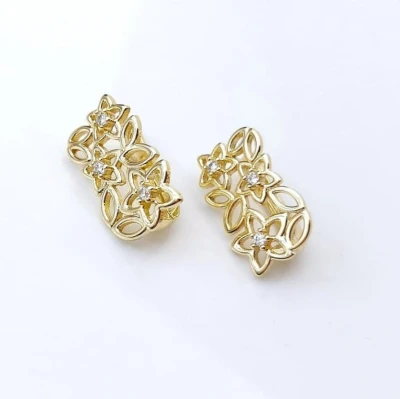 Kolczyki ażurowe kwiatuszki z cyrkoniami midi ze STALI SZLACHETNEJ złote  