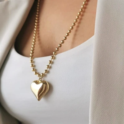 Naszyjnik z dmuchanym sercem kule ze STALI CHIRURGICZNEJ 