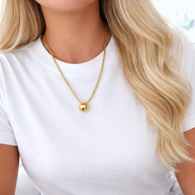 Naszyjnik z kulką kuleczki ze STALI CHIRURGICZNEJ złoty