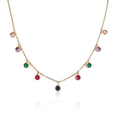 Naszyjnik STAL CHIRURGICZNA kolorowe kryształy kolor złoty  