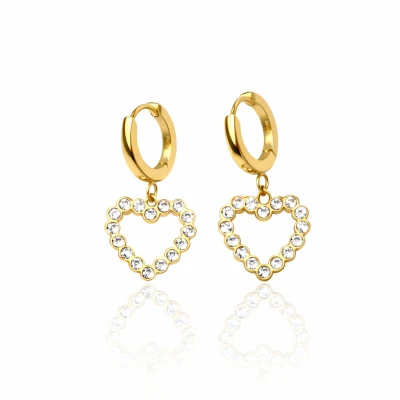 Kolczyki ze STALI CHIRURGICZNEJ serduszka kryształki na biglu kolor złoty Blueberry