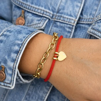  Bransoletka STAL CHIRURGICZNA Serce czerwony sznurek zaciągana