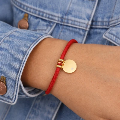  Bransoletka STAL CHIRURGICZNA monetka czerwony sznurek zaciągana 
