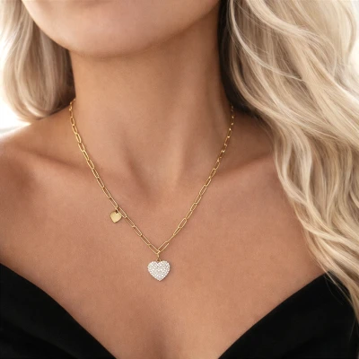 Naszyjnik z cyrkoniowym sercem POZŁACANA STAL