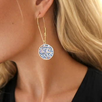 Kolczyki z okrągłą zawieszką kolorowe cyrkonie POZŁACANA STAL Premium