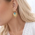 Kolczyki złote promienie turkusowa łezka POZŁACANA STAL