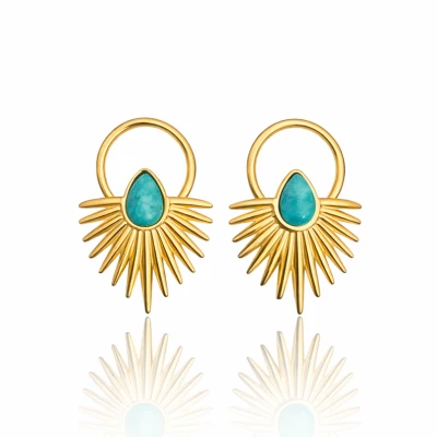 Kolczyki złote promienie turkusowa łezka POZŁACANA STAL 