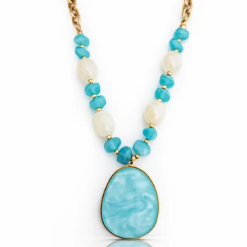 Naszyjnik niebieski kamień POZŁACANA STAL