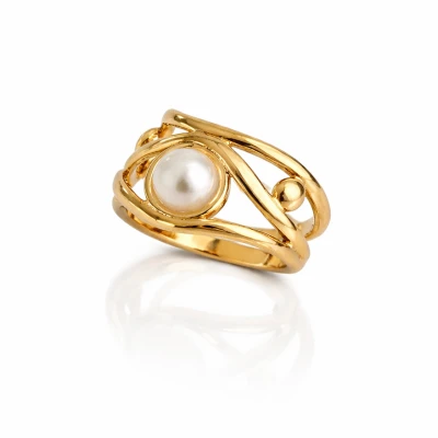 Pierścionek z perłą POZŁACANA STAL 