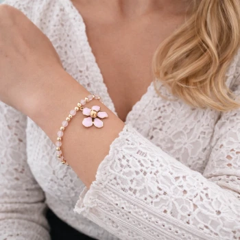 Bransoletka kamienie kwarc różowy kwiat POZŁACANA STAL 