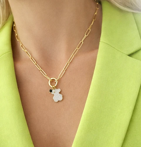 Naszyjnik miś jasne kryształy STAL SZLACHETNA