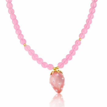Naszyjnik truskawka różowe koraliki POZŁACANA STAL