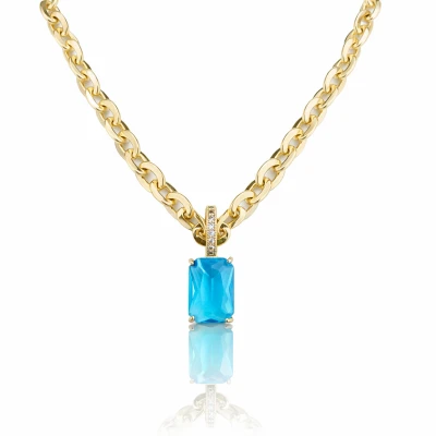 Naszyjnik pancerka z niebieskim kryształem STAL SZLACHETNA