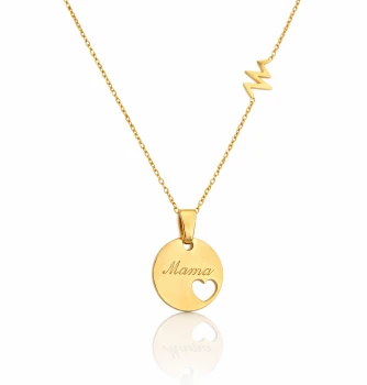  Naszyjnik STAL CHIRURGICZNA serce MAMA linia życia kolor złoty  