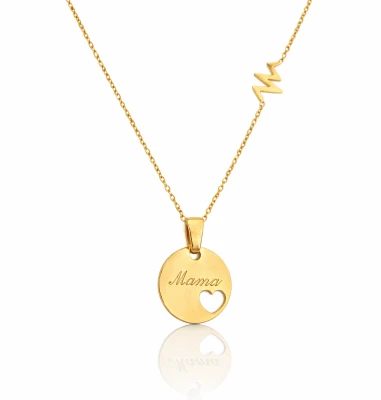  Naszyjnik STAL CHIRURGICZNA serce MAMA linia życia kolor złoty  