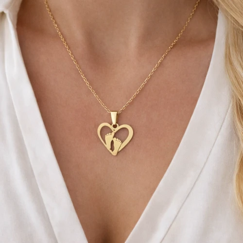 Naszyjnik złote serce stopki STAL CHIRURGICZNA