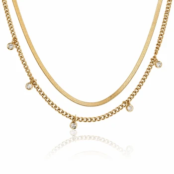 Naszyjnik podwójny STAL CHIRURGICZNA żmijka kryształki kolor złoty