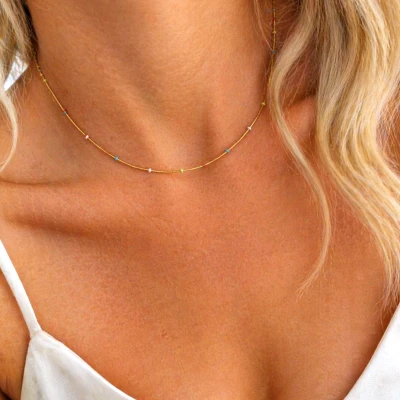 Naszyjnik  STAL CHIRURGICZNA kolorowe koraliki kolor złoty 