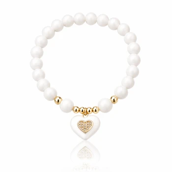 Bransolerka z białych kamieni z zawieszką serce 