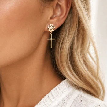 Kolczyki ze STALI CHIRURGICZNEJ krzyże rozeta kolor złoty