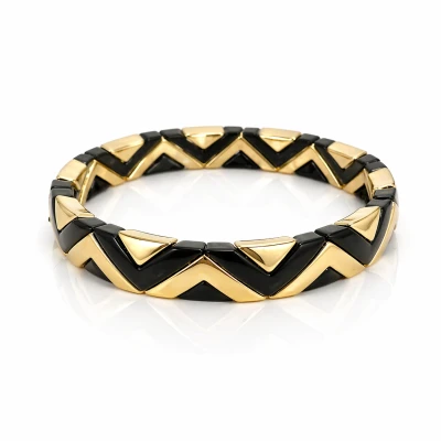 Bransoletka POZŁACANA ze STALI SZLACHETNEJ z czarnymi złotymi elementami  