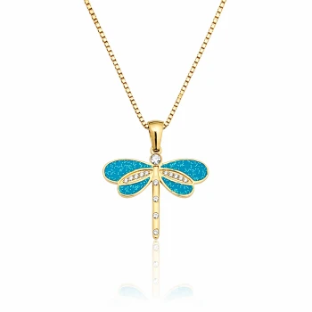 Naszyjnik niebieska ważka STAL POZŁACANA 