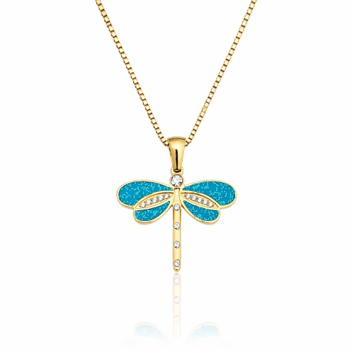 Naszyjnik niebieska ważka STAL POZŁACANA