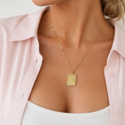  Naszyjnik medalik Maryja STAL CHIRURGICZNA kolor złoty 