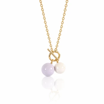 Naszyjnik emaliowane kule szara biała POZŁACANA STAL 