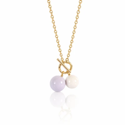 Naszyjnik emaliowane kule szara biała POZŁACANA STAL 