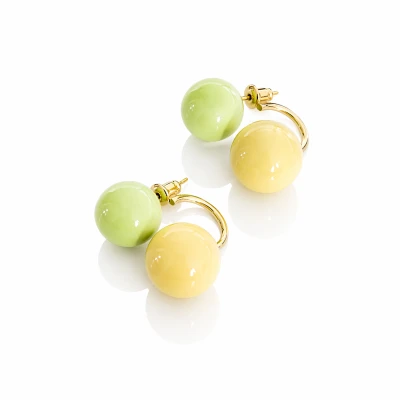 Kolczyki emaliowane kule 2w1 zielone żółte POZŁACANA STAL 