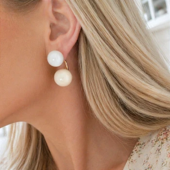 Kolczyki emaliowane kule 2w1 białe kremowe POZŁACANA STAL  