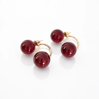 Kolczyki emaliowane kule 2w1 bordowe POZŁACANA STAL  