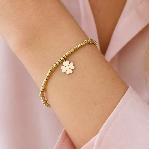 Bransoletka koniczynka koraliki dorika STAL POZŁACANA