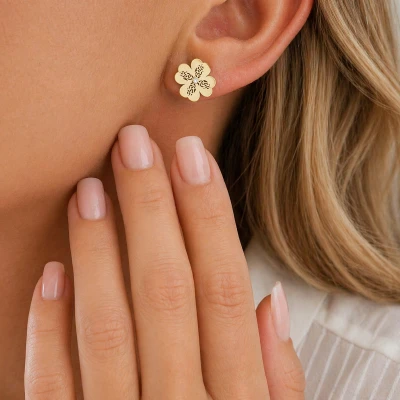 Kolczyki koniczynki cyrkonia wzór POZŁACANA STAL 