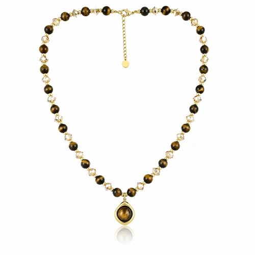 Naszyjnik Boho z Tygrysim Okiem STAL POZŁACANA