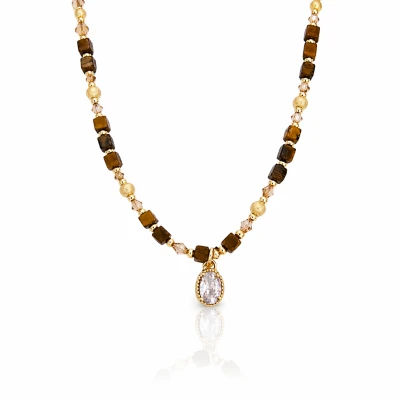 Naszyjnik Boho z Tygrysim Okiem kryształ POZŁACANY 