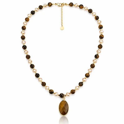 Naszyjnik Boho z Tygrysim Okiem STAL POZŁACANA  