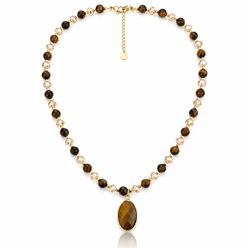 Naszyjnik Boho z Tygrysim Okiem STAL POZŁACANA