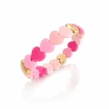 Bransoletka serca różowa emalia pozłacana elastyczna