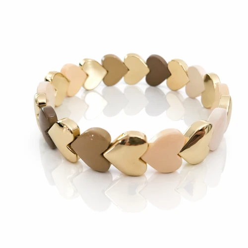 Bransoletka serca  beż krem emalia pozłacana elastyczna